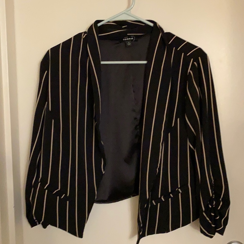 Torrid striped black cropped blazer